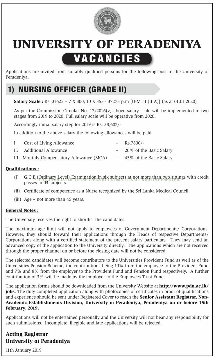 Nursing Officer - University of Peradeniya